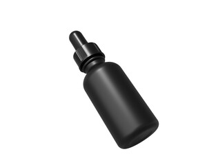 Blank Black matte plastic dropper bottle packaging isolated on transparent background, prepared for mockup, 3D render.