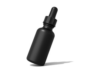Blank Black matte plastic dropper bottle packaging isolated on transparent background, prepared for mockup, 3D render.