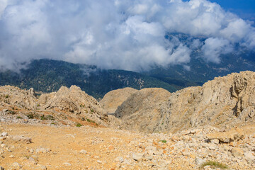 View from the top of Mount Tahtali of Antalya province in Turkey. Popular tourist spot for sightseeing and skydiving