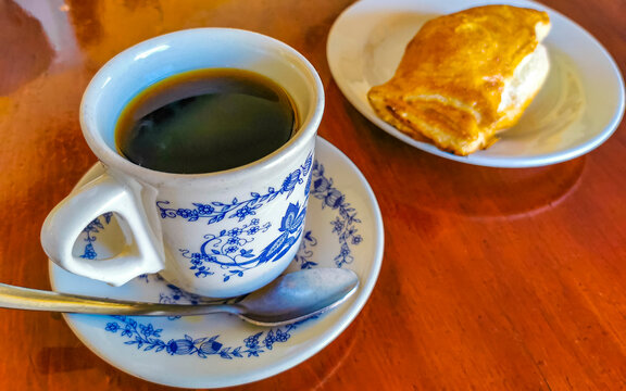 Typical Mexican dishes Empanadas Tamales Rollos with Coffee Oaxaca Mexico.