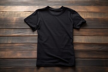 Black t-shirt in top of floor with Generative AI - obrazy, fototapety, plakaty
