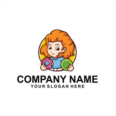 girl crypto donuts logo vector