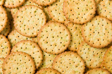 Group of tasty crackers or biscuit texture background.
