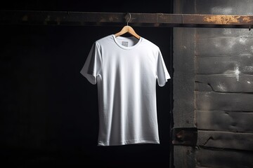 Blank t-shirt hanging in the room with Generative AI - obrazy, fototapety, plakaty