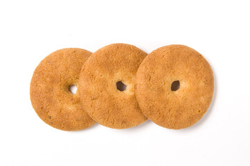 crispy round biscuits. Sweet cookies isolated on white background。
