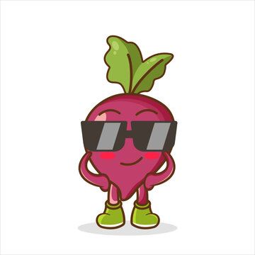 cool cartoon Cartoon beetroot wearing glasses illustration vector on white background