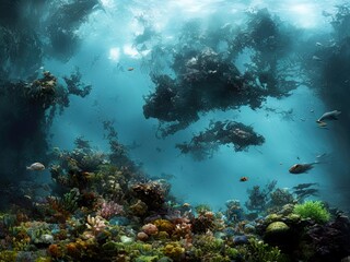 Obraz na płótnie Canvas Deep ocean environment scenery,, Designed with the help of AI