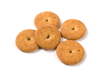 crispy round biscuits. Sweet cookies isolated on white background。