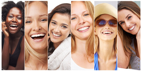 The beauty of laughter. Composite shot of a group of beautiful young woman.