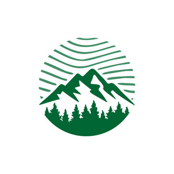 pine tree forest mountain round logo