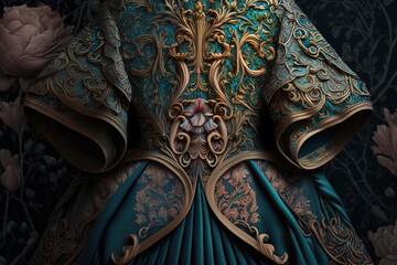 Mysterious Depths explored through Brocade Weaves of Regal Symmetry and Colourful Opulence Generative AI