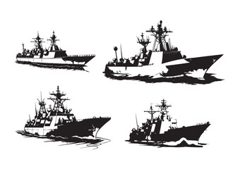Destroyer Ship Illustration Set, Destroyer Boat Drawings