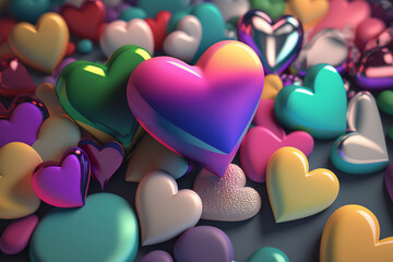 Fototapeta premium An image of a heart-shaped kaleidoscope with colored hearts in rainbow order