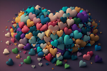 An image of a heart-shaped kaleidoscope with colored hearts