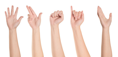 Set of Woman hands gesture isolated on white background