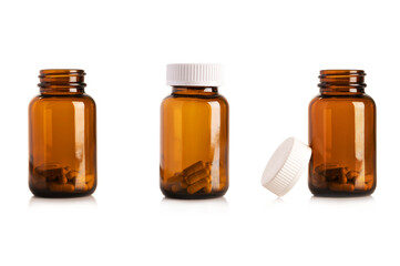 Bottles of medicine for supplement product  isolated on white background.