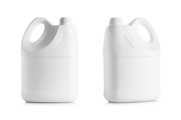 White plastic canisters on white background
