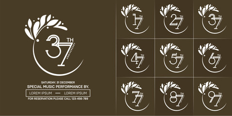 set of anniversary logotype white color with swoosh and ornament for special celebration event