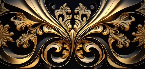 Goldene Ornamente als edler Luxus Hintergrund. Fraktale Spiegelung aus Gold mit floralem Ausdruck. Generativ KI 