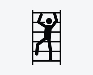 Climbing Ladder Man Climb Stairs Person Up Down Stick Figure Black White Silhouette Symbol Icon Sign Graphic Clipart Artwork Illustration Pictogram Vector