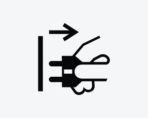 Pull Out Unplug Electrical Wall Plug Socket Disconnect Black White Silhouette Sign Symbol Icon Clipart Graphic Artwork Pictogram Illustration Vector