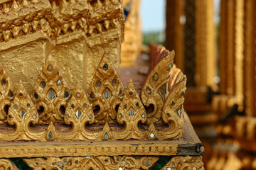 Panorama of Thai ancient style carved stone tile mosaic