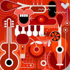 Musical Instruments And Coctails Vector - obrazy, fototapety, plakaty