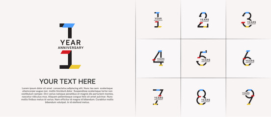 set of anniversary logotype black color with colorful glitter for special celebration event