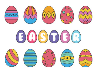 Set of easter eggs lineal color flat vector illustration