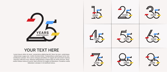 set of anniversary logotype black color with colorful glitter for special celebration event