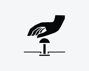 Emergency Stop Button Switch Push Press Off Black White Silhouette Sign Symbol Icon Graphic Clipart Artwork Illustration Pictogram Vector 