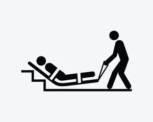 Emergency Evacuation Mattress Bed Rescue Injured Fire Black White Silhouette Sign Symbol Icon Clipart Graphic Artwork Pictogram Illustration Vector