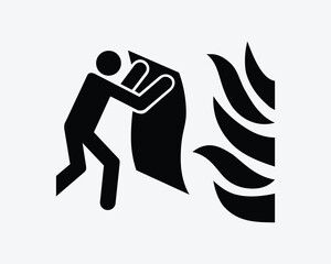 Fire Blanket Extinguisher Person Putting Out Flames Black White Silhouette Sign Symbol Icon Clipart Graphic Artwork Pictogram Illustration Vector