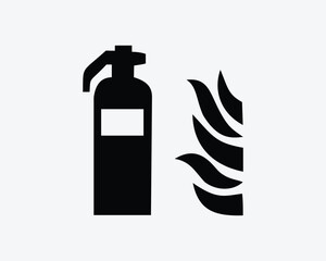 Fire Extinguisher Flame Protection Device Suppression Black White Silhouette Sign Symbol Icon Clipart Graphic Artwork Pictogram Illustration Vector