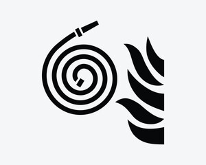 Fire Hose Reel Extinguisher Flame Suppression Equipment Black White Silhouette Sign Symbol Icon Clipart Graphic Artwork Pictogram Illustration Vector