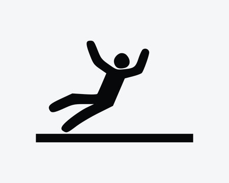 Person Falling Icon Slip and Fall Down Trip Accident Slippery Vector Black  White Silhouette Symbol Sign Graphic Clipart Artwork Illustration Pictogram  Stock Vector
