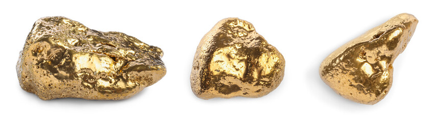 Set with gold nuggets on white background