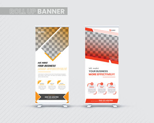 Modern business agency stands street banner design stands template layout for exhibition with 2 design and 2 color. editable roll-up banner vector template