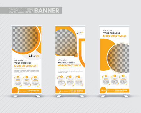 Modern business agency stands roll up banner design stands template layout for exhibition with 3 design , one color . editable roll-up banner vector template