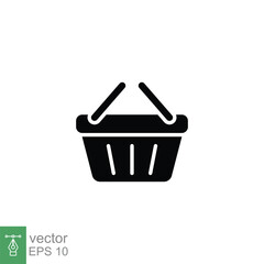 Shopping basket icon. Simple solid style for web template and app. Black silhouette symbol. Shop, cart, purchase, buy, retail, vector illustration design on white background. EPS 10.