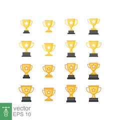 Cup trophy icon set. Simple flat style for app and web design element. Winner, champ, contest, won concept. Gold champions award. Vector illustration isolated on white background. EPS 10.