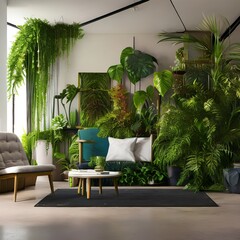 A living room with a lot of plants, making it feel like an indoor jungle1, Generative AI