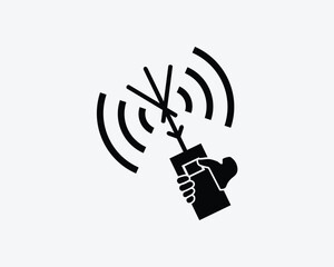 Handheld Satellite Radio Communication Walkie Talkie Signal Black White Silhouette Sign Symbol Icon Graphic Clipart Artwork Illustration Pictogram Vector © xileodesigns
