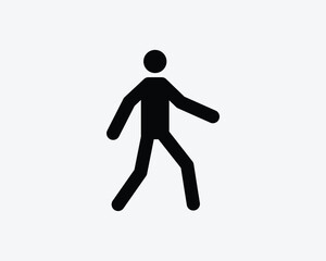 Fototapeta na wymiar Pedestrian Walking Man Stick Figure Walk Cross Crossing Black White Silhouette Symbol Icon Sign Graphic Clipart Artwork Illustration Pictogram Vector
