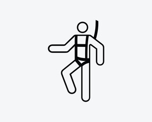 Man Wearing Safety Harness Icon Worker Climber Hanging Black White Silhouette Symbol Icon Sign Graphic Clipart Artwork Illustration Pictogram Vector