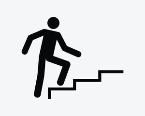 Fototapeta na wymiar Man Climbing Up Stairs Climb Staircase Step Stepping Up Icon Black White Silhouette Symbol Sign Graphic Clipart Artwork Illustration Pictogram Vector