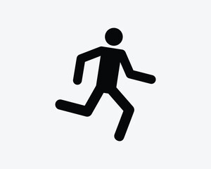 Fototapeta na wymiar Man Running Icon Stick Figure Person Run Walk Walking Action Vector Black White Silhouette Symbol Sign Graphic Clipart Artwork Illustration Pictogram