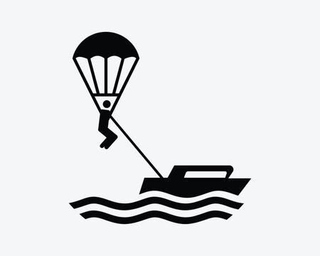 Parasailing Icon Parascending Paraskiing Parakiting Sports Vector Black White Silhouette Symbol Sign Graphic Clipart Artwork Illustration Pictogram