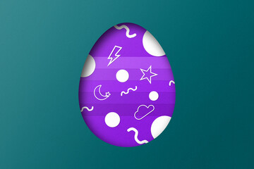 Green and purple paper cuts form an Easter egg pattern. overlay paper