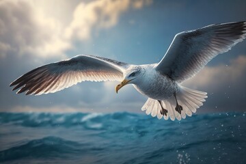 Seagull Takes to the Skies: Gorgeous Aerial View of Bird in Flight - Generative AI